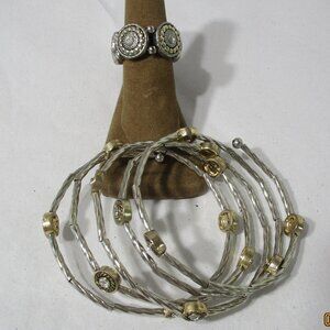 Silver and Gold Tone  Bracelet and Stretch Ring SET